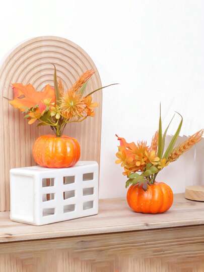 1/2 件人造仿真南瓜装饰摆件，带枫叶和浆果的厨房和餐桌装饰摆件，逼真的人造盆栽用于餐桌装饰，人造蔬菜用于圣诞节和感恩节装饰厨房和餐桌花园窗台装饰