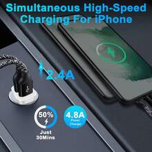 1 件车载充电器快速充电双端口 USB Cargador Carro 点烟器适配器兼容 iPhone 15 14 13 12 11 Pro Max X XR XS 8 Plus 6s、iPad、 - 白色 - 查看 4