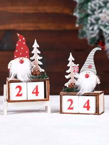 1 件圣诞木制松果日历无脸老人装饰，木制日历倒计时橱窗展示，节日派对装饰 - 彩色 - 查看 1