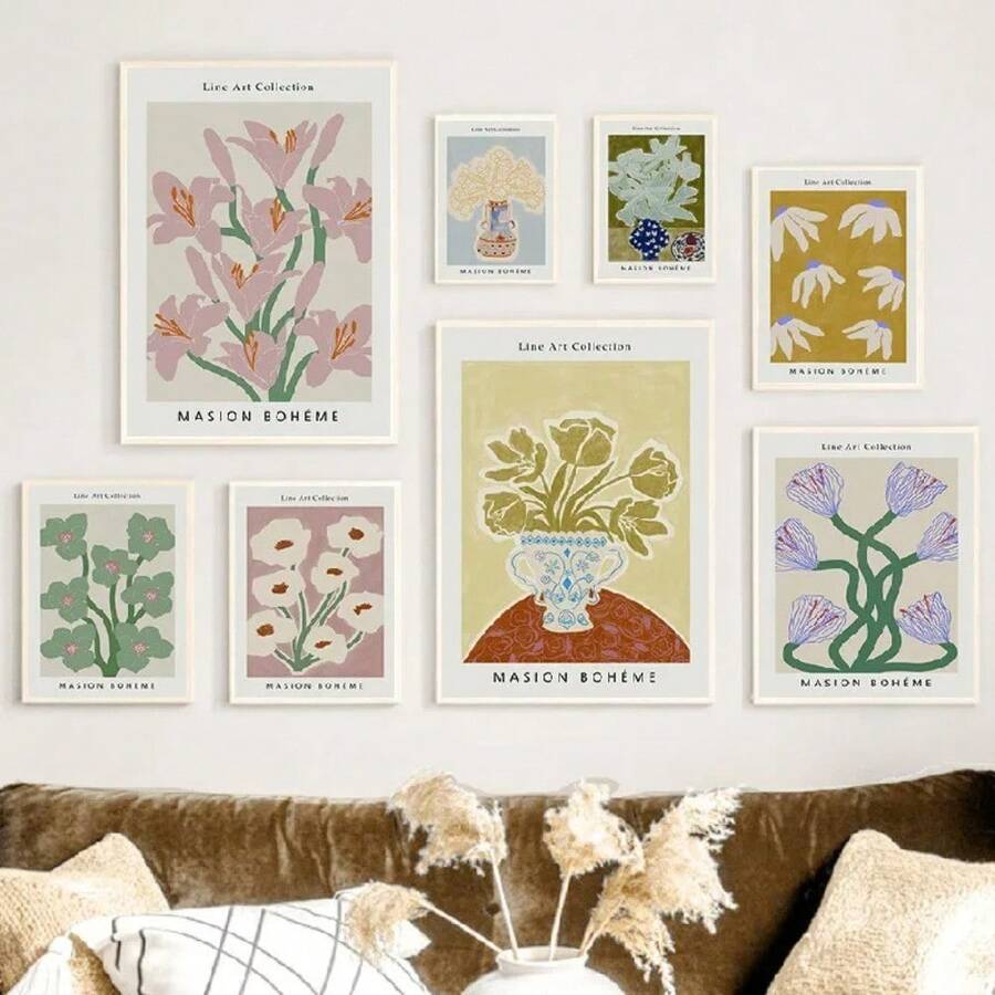 1pc Bình hoa sen hoa loa kèn nhiều màu sắc trừu tượng Matisse Flower Market Tranh vải nghệ thuật Áp phích In Ảnh treo tường Phòng khách Trang trí nhà Không có khung - Nhiều màu - Xem 1