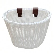 1PC Plastic Faux Rattan Handmade Woven Bicycle Storage Basket, Bicycle Hanging Storage Bag Small Rear Basket With 2 Adjustable Straps, Outdoor Cycling Bicycle Accessories - 白色 - 查看 3