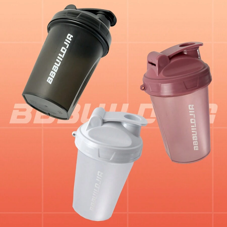 3*500ml Protein Shaker Cups With Stainless Steel Mixing Ball - Perfect For Pre-Workout, Includes Carrying Handle & Whisk Ball - Ideal Kitchen Water Bottle , Dishwasher - đen/hồng/trắng - Xem 1
