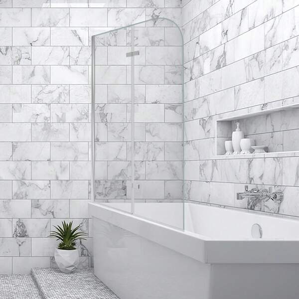 Jiubiaz Faltbare Duschtrennwand für die Badewanne, aus 6mm NANO Leicht zu reinigendem Glas, 2-teilig, faltbar, 100*140CM, Silber, Badezimmer Dekoration, Sommer, Schulbeginn