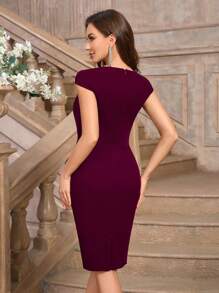 MIUSOL Elegant Solid Color Sweetheart Neck Short Sleeve Ruched Cocktail Party Bodycon Dress
