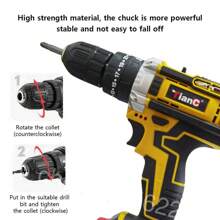 59-Piece 21V Cordless Drill Set - 3/8 Inch Keyless Chuck, 25-Position 3-Clutch Electric Drill With Work Light, 45Nm Max Torque, 2-Variable Speed, 2 Batteries And Fast Charger - Màu vàng - Xem 2