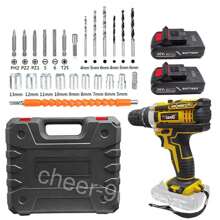 59-Piece 21V Cordless Drill Set - 3/8 Inch Keyless Chuck, 25-Position 3-Clutch Electric Drill With Work Light, 45Nm Max Torque, 2-Variable Speed, 2 Batteries And Fast Charger - Màu vàng - Xem 3