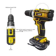 59-Piece 21V Cordless Drill Set - 3/8 Inch Keyless Chuck, 25-Position 3-Clutch Electric Drill With Work Light, 45Nm Max Torque, 2-Variable Speed, 2 Batteries And Fast Charger - Màu vàng - Xem 9