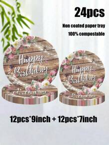 Bộ 12/24 món, Đồ dùng dùng một lần, Khay giấy dùng một lần theo chủ đề vân gỗ, Khay giấy 7 inch, Khay giấy 9 inch, Khay đựng thức ăn, Khay tiệc, Chất liệu, Thích hợp cho nhiều lễ hội khác nhau như đám cưới, tiệc độc thân, tiệc chiêu đãi, tiệc tùng, dã ngoại, cắm trại, tiệc nướng, v.v. - Nhiều màu - Xem 11