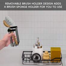 1pc Kitchen Sink Sink Holder, Kitchen Sink Sponge Holder, Kitchen Sink Sink Sink Holder And Storage Cabinet With High Brush Holder, Anti-Rust With Clapboard, Stainless Steel Kitchen Gadget Dish Sponge Organizer