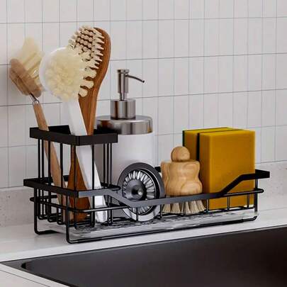 1pc Kitchen Sink Organizer Rack, Sink Sponge Holder With Brush Rack, Rust-Proof Stainless Steel Kitchen Sink Caddy And Storage Shelf