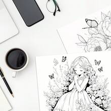 黄色动漫花仙子着色书 - 1 本 25 页独特页面，升级厚纸，减压着色书，提高创造力和注意力，非常适合圣诞节礼物 - 黃色可愛女孩 - 查看 7