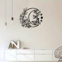 1 PC 30x26cm Mặt trăng Bướm Hoa Kim loại Trang trí tường, Phong cách mờ Treo tường Trang trí Hình bóng Nghệ thuật treo tường cho Nhà Vườn Khách sạn Văn phòng Trang trí lễ hội tường - màu đen - Xem 6