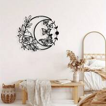 1 PC 30x26cm Mặt trăng Bướm Hoa Kim loại Trang trí tường, Phong cách mờ Treo tường Trang trí Hình bóng Nghệ thuật treo tường cho Nhà Vườn Khách sạn Văn phòng Trang trí lễ hội tường - màu đen - Xem 4