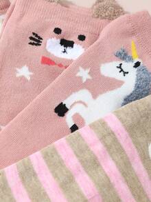 5 双女孩猫咪、小马和蝴蝶结印花踝袜套装 - 彩色 - 查看 4