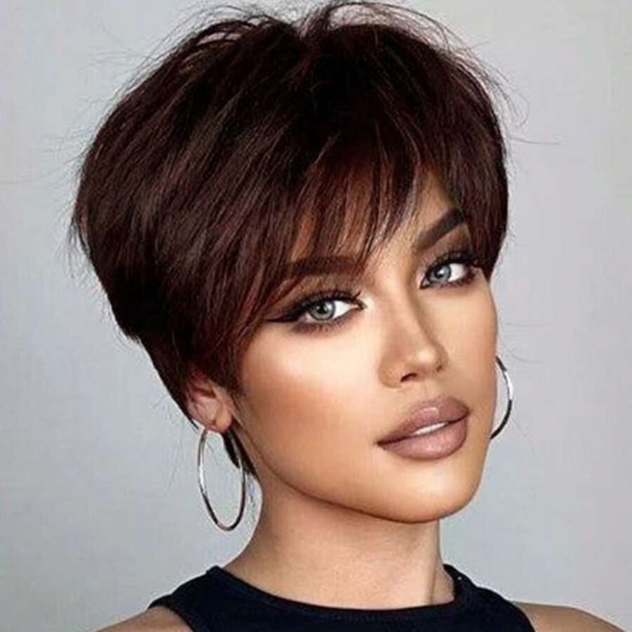 Tóc giả cắt Pixie Tóc giả xoăn ngắn Tóc giả cắt nhiều lớp Tóc giả cắt tóc giả bằng máy Tóc giả màu đen tự nhiên cho phụ nữ - Màu Tím - Xem 1