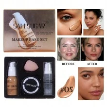 SAM SUGAR 4-Piece Makeup Base Set Pre-Makeup Emulsion Powder Loose Powder Makeup Egg Set - E - 查看 1