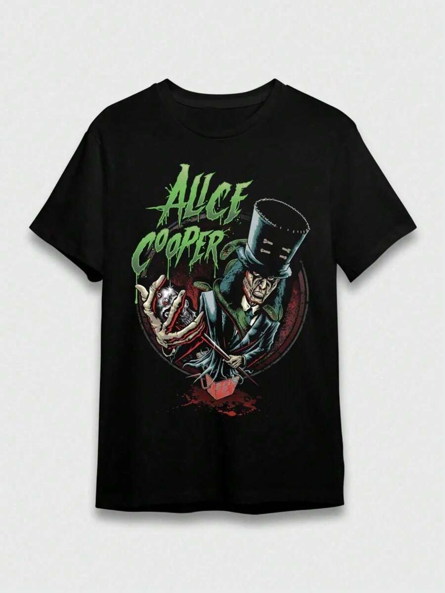 Alice Cooper Rock Band T-Shirt 100% Cotton - Fast Shipping Plus Size - 黑色 - 查看 1