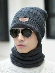 Cachecol e Gorro de Inverno com Gorro Quente Acolchoado Tricotado para Ciclismo ao Ar Livre, Gorro de Lã de Inverno para Homens, Gorro Puxado para Baixo, Gorro de Inverno