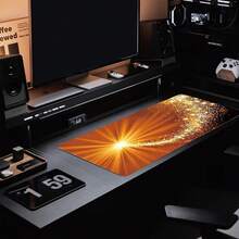 金色光芒鼠标垫闪光星星大号桌垫办公桌配件带缝边防滑鼠标垫橡胶底座桌垫 35.4x15.7 英寸适用于家庭办公室礼物送给朋友女士 - 彩色 - 查看 2