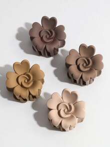 6 件装女士时尚秋冬棕色花卉发夹，适合日常佩戴 - 彩色 - 查看 4