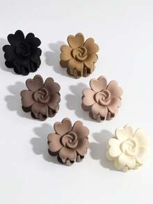6 件装女士时尚秋冬棕色花卉发夹，适合日常佩戴 - 彩色 - 查看 2