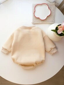 Baby Boy Girl Christmas Bodysuits Cute Warm Velvet Autumn Winter Print Beige Bodysuit Clothes Baby Outfit - Beige - View 2