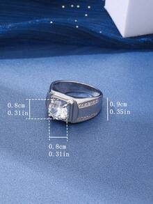 1 件装奢华银色圆形方晶锆石男士戒指经典结婚戒指耀眼男士配饰珠宝 - 戒指 - 查看 6