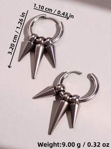 1 Pair Unisex Punk Gothic Hip Hop Multi Spike Huggie Hoop Earrings, Daily Wear And Party Jewelry - Silver - View 6