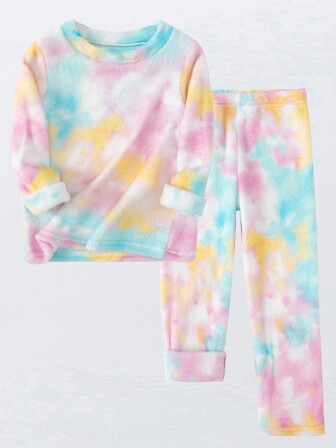 2 件套女童法兰绒睡衣，保暖加厚打底衫套装，适合秋冬季