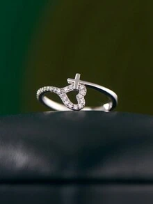 1 件优雅 S925 银心形精致戒指，适合女士装饰、派对和送给女朋友的礼物，女士银饰 - 銀色 - 查看 2