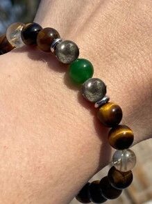 Money & Success Bracelet-Pyrite Tiger's Eye Green Aventurine Good Luck Creativity Motivation Confidence Positivity Anxiety&Prosperity Meditation Jewelry For Women Men