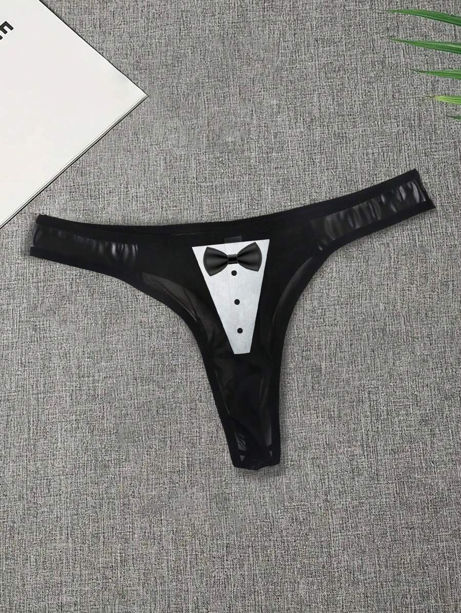 Men's Sheer Mesh Underwear With Seductive Graphic Print, Lightweight & Breathable Thongs