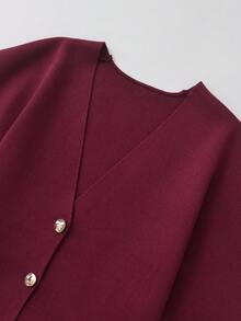 Minimalist Knitted Solid Color V-Neck Short Sleeve Cardigan, Elegant