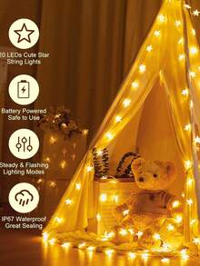 星形灯串电池供电 - 10 个 LED 星形仙女灯串带定时器，防水，适用于室内卧室帐篷阁楼床露台派对婚礼装饰，暖白色 - 彩色 - 查看 4