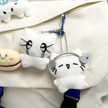 قلادة بشكل قطة مع سماعات موسيقية قطعة واحدة، قلادة مفتاح قطة باكية، زينة حقيبة الظهر دمية ناعمة كرتونية للشفاء