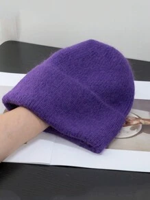 1pc Women's Solid Color Knit Hat, Fashionable Loose Knitted Cap, Soft & Warm Rabbit Hair Large Circumference Beanie, Suitable For Outdoor Travel In Autumn/Winter - Knitted Hat - View 19