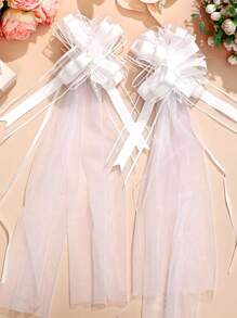 Bộ 10/5/1 Rèm vải tuyn hình bướm trang trí đám cưới, Nơ lớn màu trắng/hồng với vải mỏng trang trí màu trắng/hồng, Thích hợp cho lối đi nhà thờ, Trang trí xe cưới, Nơ cỡ lớn cho tiệc chia tay cuộc sống độc thân, Sinh nhật, Kỷ niệm - trắng - Xem 7