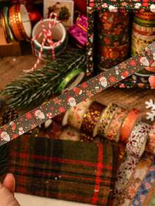 6 卷/盒，复古圣诞和纸胶带套装 - 独特的烫金圣诞图案贴纸卷，用于剪贴簿装饰学生文具装饰胶带礼品包装装饰必需品 - 纸质材料，易于使用 - 彩色 - 查看 8