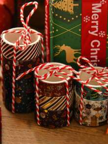 6 卷/盒，复古圣诞和纸胶带套装 - 独特的烫金圣诞图案贴纸卷，用于剪贴簿装饰学生文具装饰胶带礼品包装装饰必需品 - 纸质材料，易于使用 - 彩色 - 查看 10