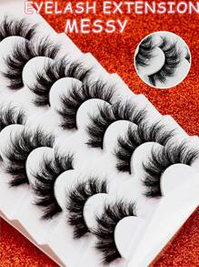 睫毛 7 对无胶，可重复使用的自然假睫毛蓬松柔软凌乱戏剧性 3D 貂眼多层睫毛膏短而浓密的假睫毛散装假睫毛黑色细长睫毛化妆品交叉婚礼派对和俱乐部日常工作会议自然假睫毛舒适佩戴耐用卷眼交叉手工制作批发配件套装角色扮演交叉假睫毛 - 濃密款 - 查看 1