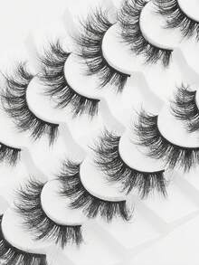 睫毛 7 对无胶，可重复使用的自然假睫毛蓬松柔软凌乱戏剧性 3D 貂眼多层睫毛膏短而浓密的假睫毛散装假睫毛黑色细长睫毛化妆品交叉婚礼派对和俱乐部日常工作会议自然假睫毛舒适佩戴耐用卷眼交叉手工制作批发配件套装角色扮演交叉假睫毛 - 濃密款 - 查看 2