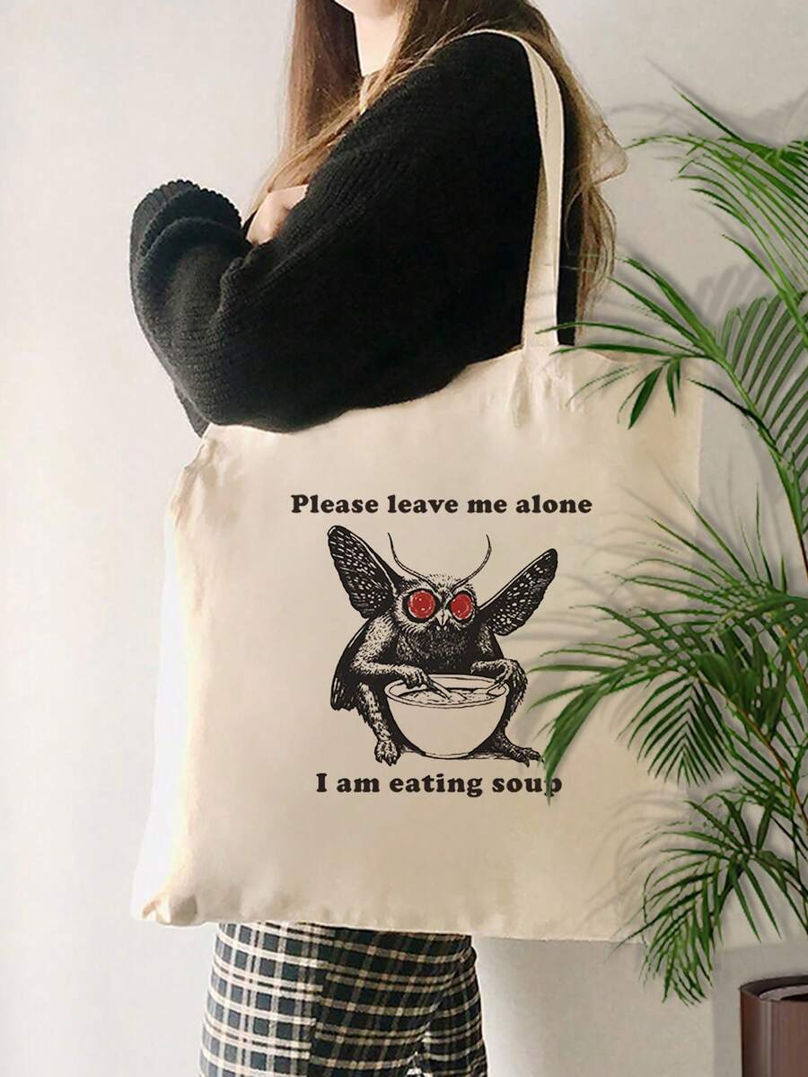 VOESETO1 Pc Mothman Eating Soup Pattern Tote Bag Shoulder Bag For