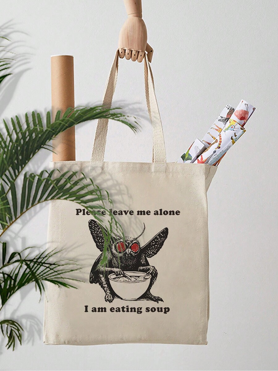 VOESETO1 Pc Mothman Eating Soup Pattern Tote Bag Shoulder Bag For