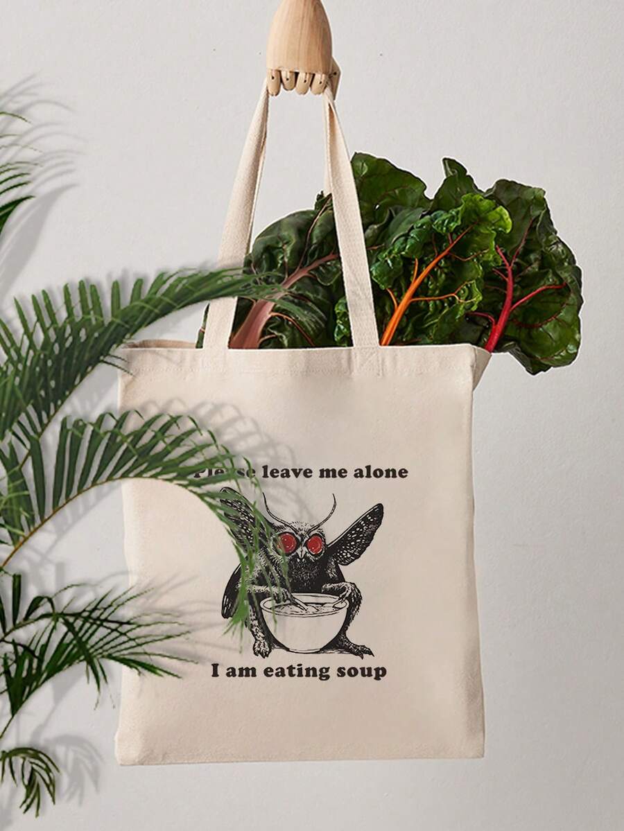 VOESETO1 Pc Mothman Eating Soup Pattern Tote Bag Shoulder Bag For