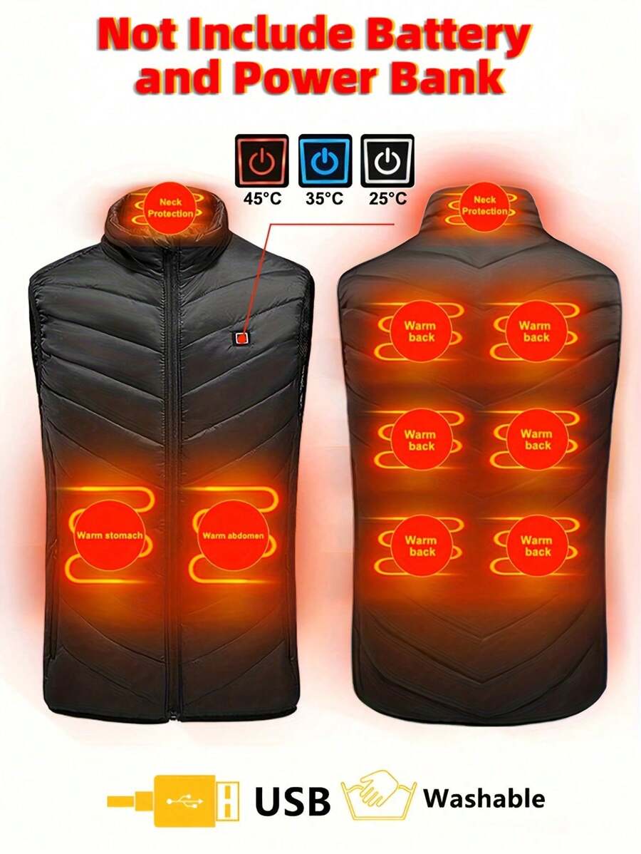 9 区加热背心男士冬季保暖加厚电加热背心 USB 加热夹克加热羽绒服冬季男士加热保暖背心、圣诞礼物、冬季手套