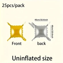 25 Stücke bunte quadratische Folienballons mit doppelseitigen Bändern - wiederverwendbar, einfach zu befüllende Party-Dekorationen, geeignet für Hochzeiten, Geburtstage, Valentinstag usw.