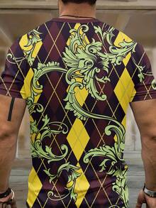 时尚男士图案 T 恤 舒适时尚的男士服装 - 綠色 - 查看 2