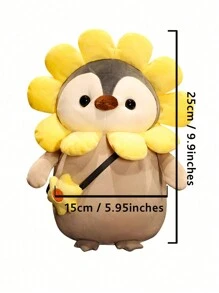 約25公分卡哇伊企鵝毛絨玩具可愛企鵝轉身恐龍向日葵毛絨軟體動物抱枕可愛生日禮物情人節禮物 - 黃色 - 查看 2