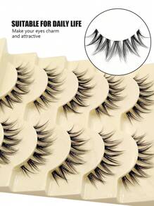 Asiteo 5对装卡通鱼尾假睫毛 - 自然纤薄透明睫毛梗，卡通风格设计 - 轻盈舒适，动漫灵感 - 打造明亮眼妆，日常佩戴假睫毛，条状假睫毛，睫毛，假睫毛