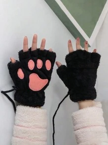 4 件毛绒黑猫/白猫/灰兔/白兔角色扮演配饰套装，包括毛绒猫耳头带、手套、带铃铛的项链、兔耳头带、蝴蝶结和兔嘴和尾巴装饰 - 万圣节派对服装 - 彩色 - 查看 3